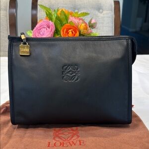 Authentic Loewe Black Leather clutch Bag with Minimalist Design